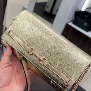 Michael Kors Carson Large Metallic Pebbled Leather Convertible Crossbody Bag